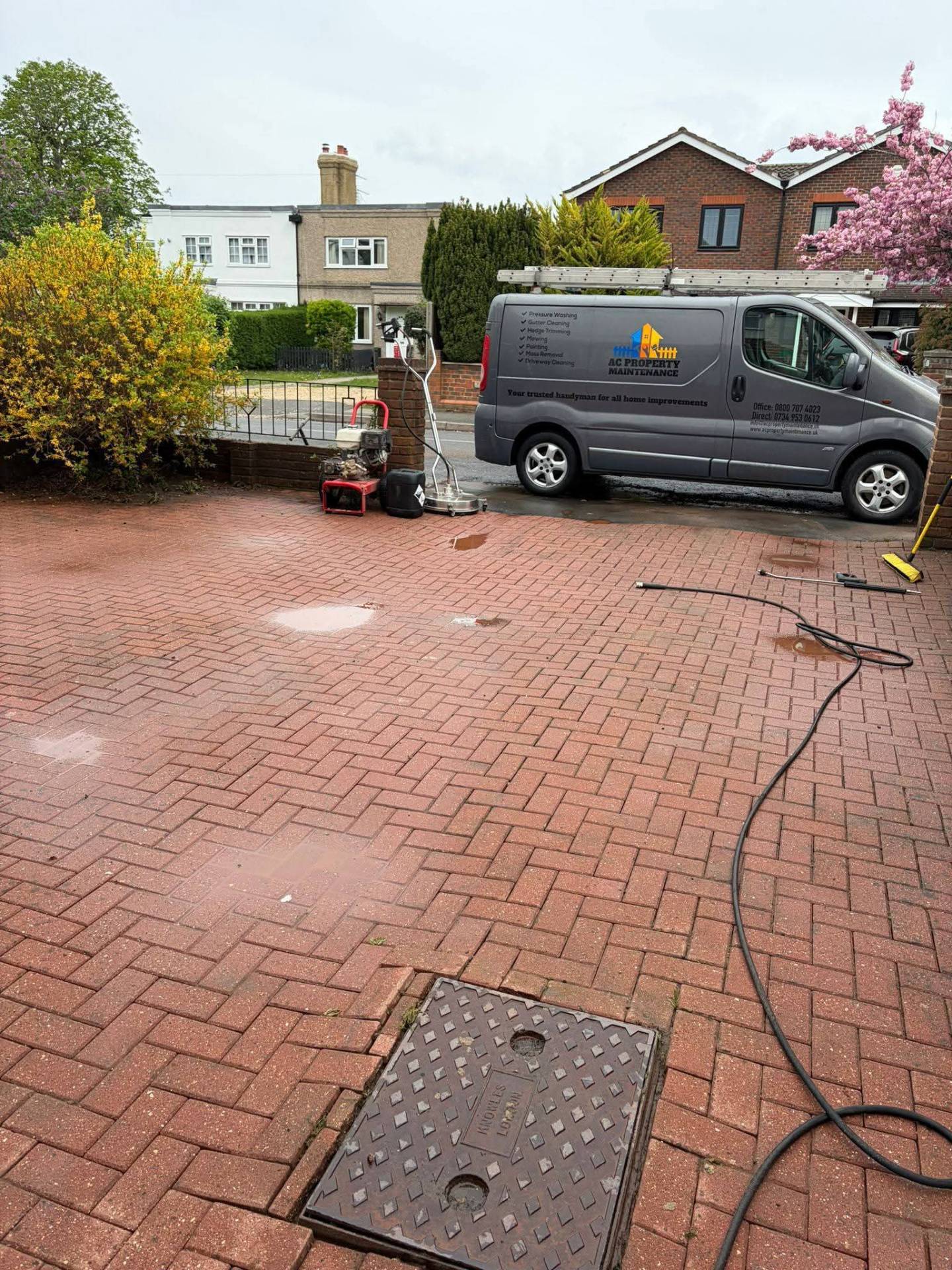 Block paving driveway pressure washed
