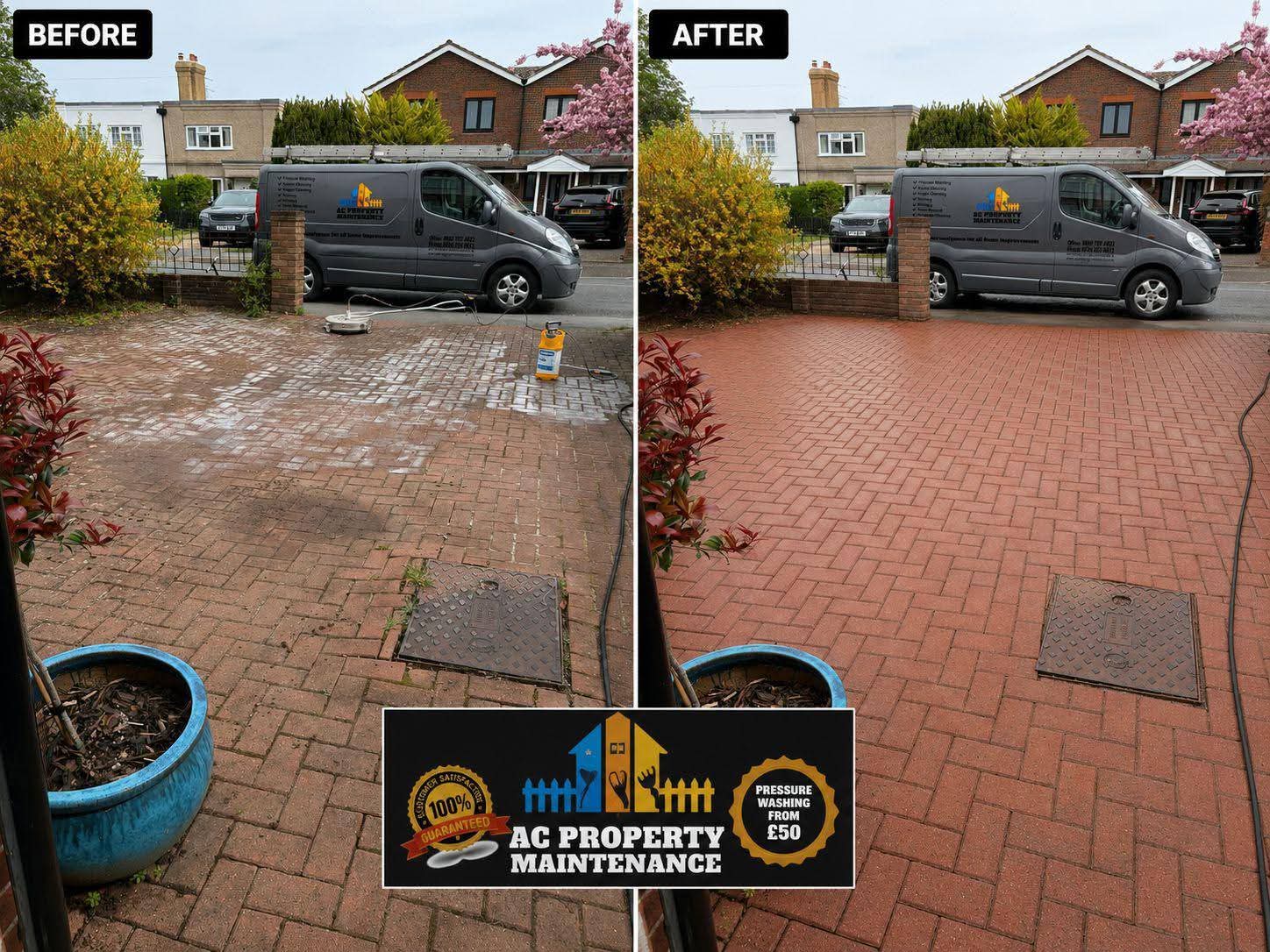 Block paving driveway cleaned by AC and Sons Property Maintenance